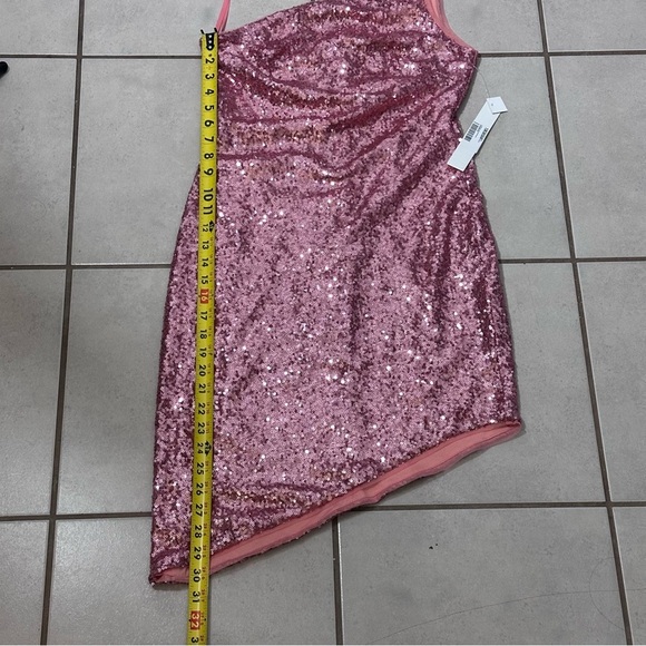 Aqua Womens Pink Sequined Mini One Shoulder Formal Cocktail/ Party Dress S - Picture 9 of 9
